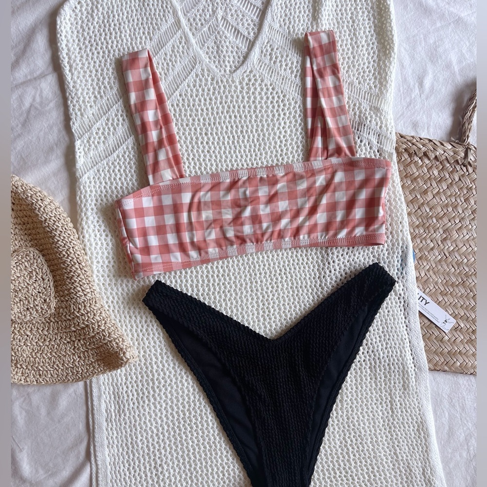 Gingham bikini swim top tank summer vacation - size M - L